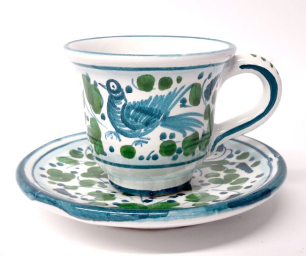 Deruta Arabesco Green Demitasse Espresso Cup and Saucer