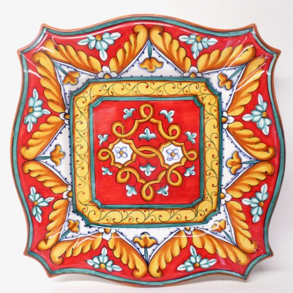 Deruta Royal Rosso 15X15" Scalloped Square Serving/Wall Platter