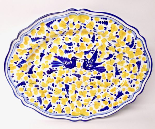 Deruta Arabesco Blue and Yellow 15X11" Scalloped Oval Serving Platter
