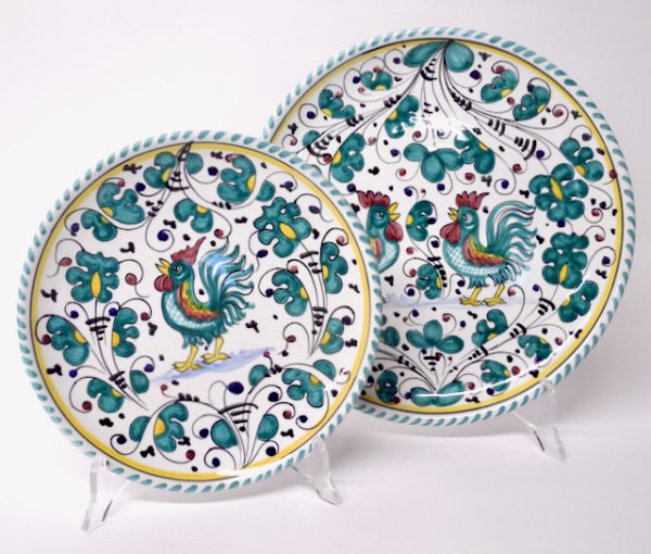 Deruta Galletto Green Set of 9.5" Dinner Plate & 8" Salad/Dessert Plate