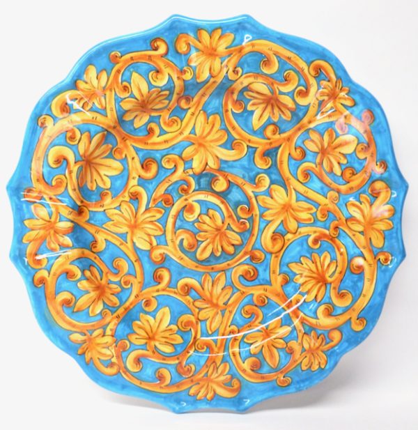 Deruta Royal Ambra Celeste 16" Scalloped Round Serving/Wall Platter