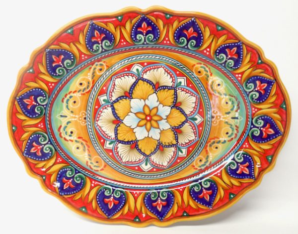 Deruta Antico Geometrico 17.5X13" Scalloped Oval Serving/Wall Platter