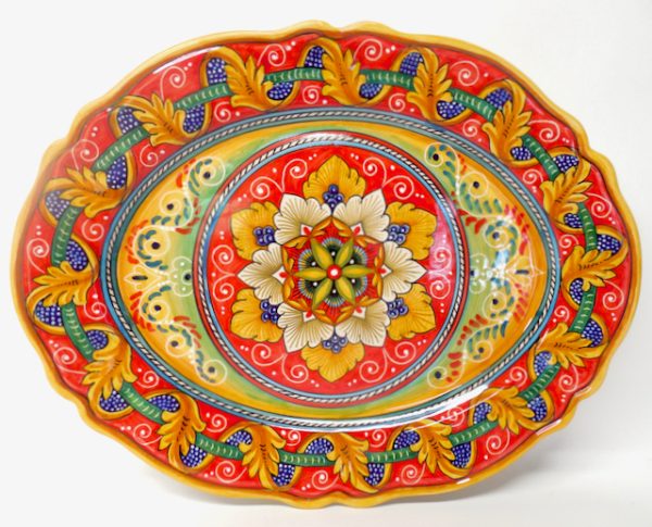 Deruta Antico Geometrico 17.5X13" Scalloped Oval Serving/Wall Platter