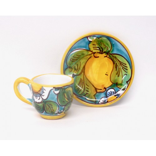 Italian Ceramics Espresso Cup & Saucer - Arabesco Turquoise