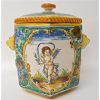 Tuscan Grapes 9" Hexagonal Light Green Canister with Cherub Angel